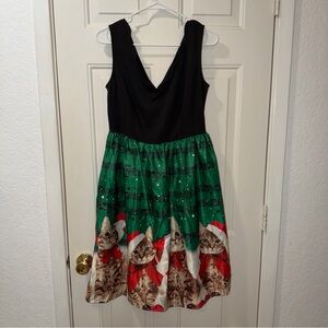Christmas Cats Scalloped Neck Dress Med Holiday  Sheet Music Background NEW